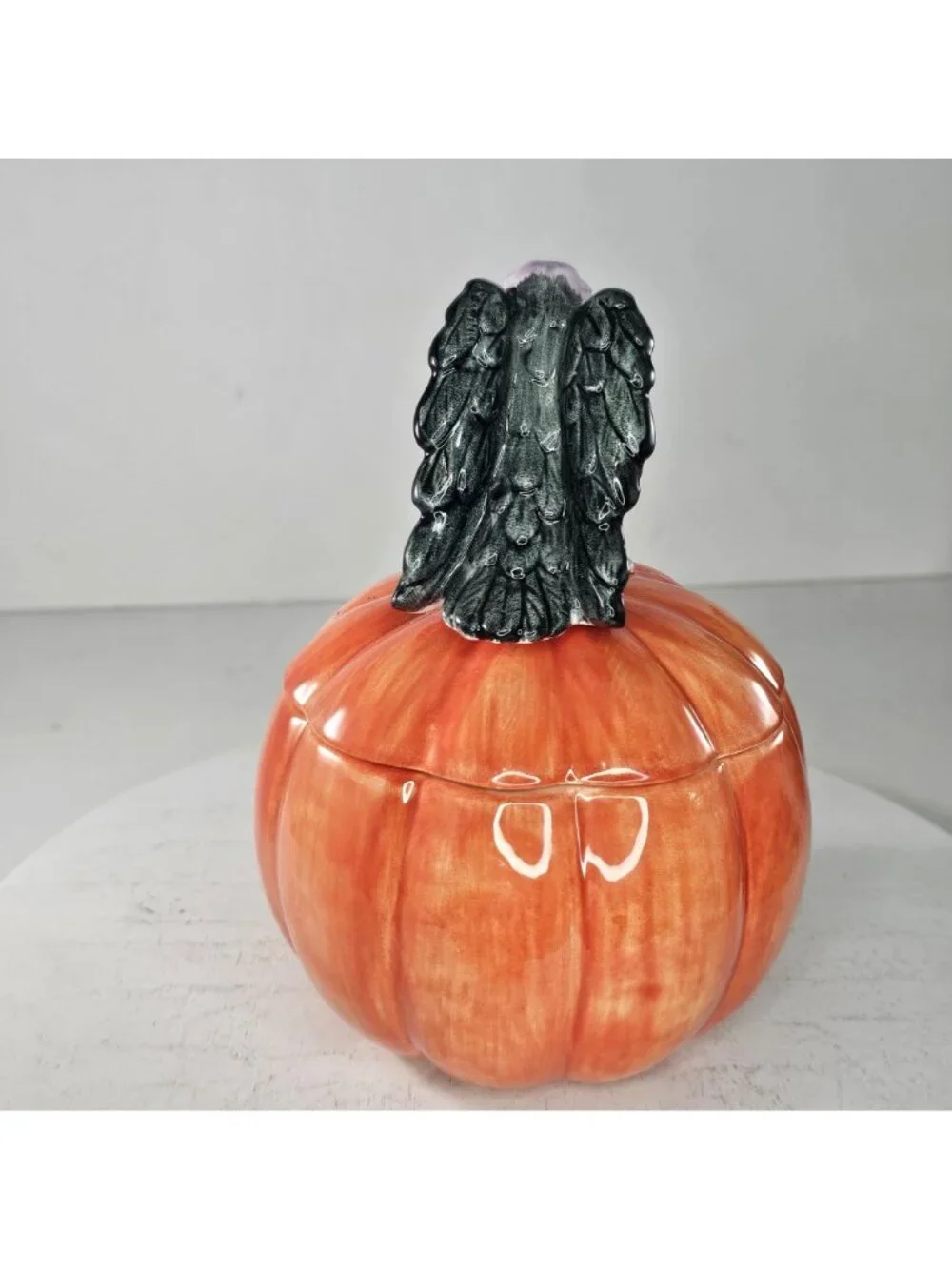 Rare 1988 Fitz & Floyd Vulture On Jack-O-Lantern Pumpkin Lidded Candy Dish Bowl